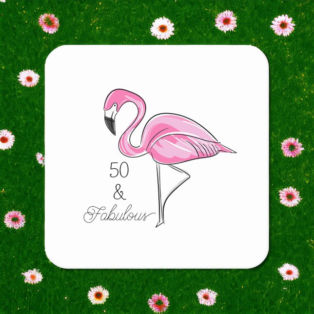 Fünfzig und üppig rosa Flamingo-Untersetzer Rechteckiger Pappuntersetzer (Von Creator hochgeladen)