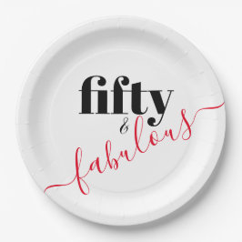 Fünfzig und üppige schwarze und rote Schrift Pappteller