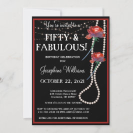 Fünfzig und üppiges Rot-Schwarz-Party Einladung