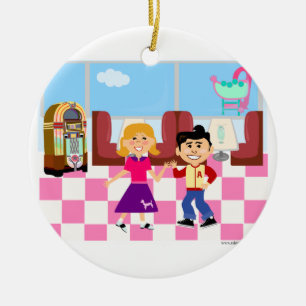 Fünfziger-Jahre-Spaß-Socken-Hop-Diner Keramik Ornament