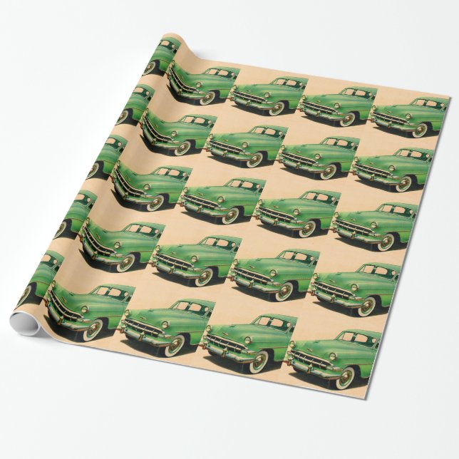 Fünfzigerjahre grünes Chevy Geschenkpapier (Ungerollt)