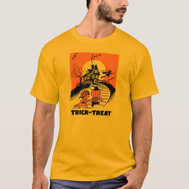 Fünfzigerjahre Halloweentrick-oder -Leckerei-Spuk T-Shirt (Vorderseite)