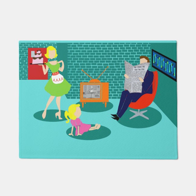 Fünfzigerjahre klassische Fernsehtür-Matte Fußmatte (Vorderseite)