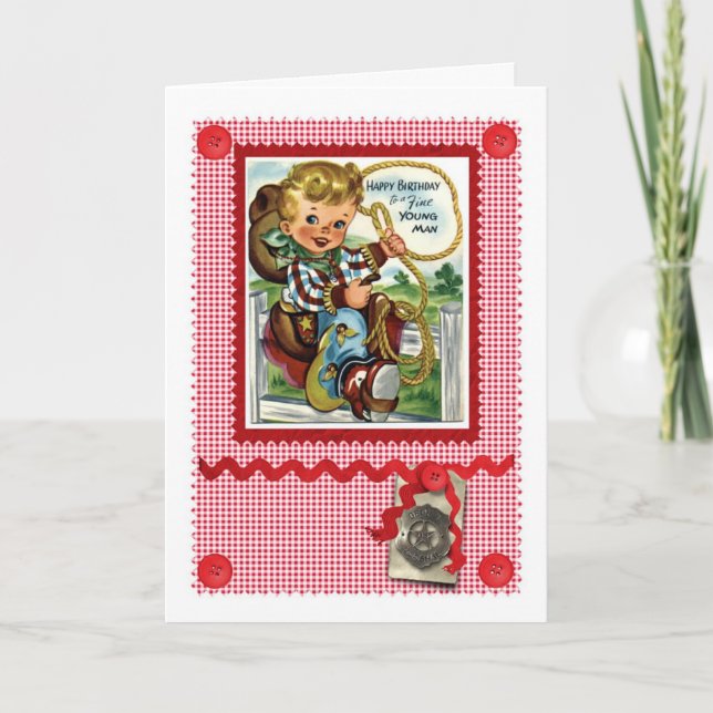 Fünfzigerjahre NIEDLICHE COWBOY-GRUSS-KARTE Karte (Vorderseite)