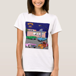 Fünfzigerjahre Restaurant-Weg 66 und Vintage Autos T-Shirt