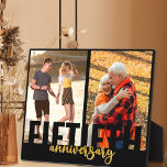 Fünfzigjähriges Foto über die auversifizierte Typo Fotoplatte<br><div class="desc">Moderne Foto-Plakette für Ihren goldenen Hochzeitstag. Das Design zeichnet sich durch moderne überdimensionale Typografie und Pinselskripte in Schwarz und Gold aus. Die Fotovorlage ist ein Set für Sie, zwei Ihrer Lieblings-Fotos hinzuzufügen, die im Porträtformat angezeigt werden. Eine schöne Gelegenheit, ein altes Foto mit einem Foto aus der letzten Zeit zu...</div>