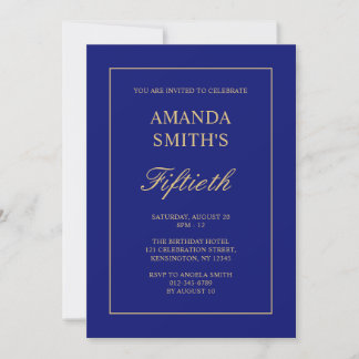 Fünfzigste Elegant Gold Navy Blue 50. Geburtstag Einladung