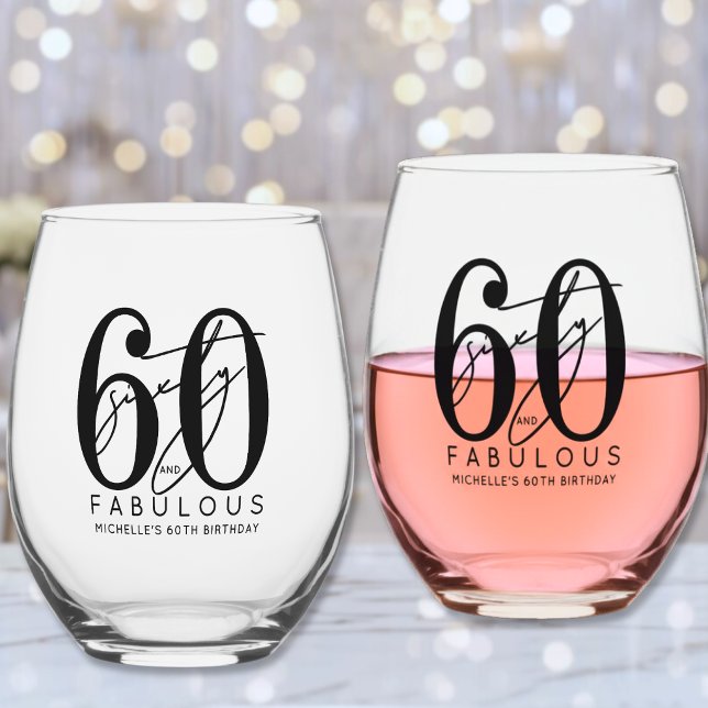 Fünfzigster 60. Geburtstag Weinglas Ohne Stiel (Fifty 60th Birthday Stemless Wine Glass)