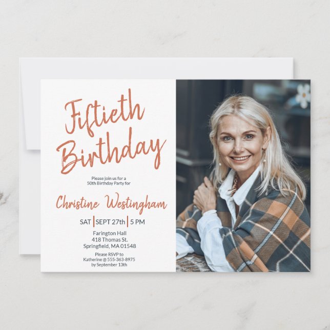 Fünfzigster Geburtstag Foto Rustikale Boho-Schrift Einladung (Vorderseite)