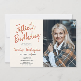Fünfzigster Geburtstag Foto Rustikale Boho Schrift Einladung