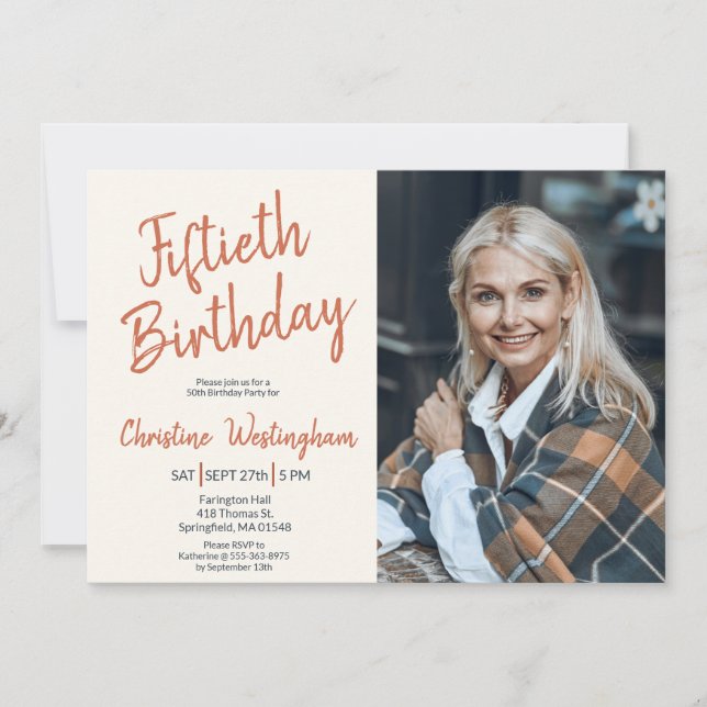 Fünfzigster Geburtstag Foto Rustikale Boho Schrift Einladung (Vorderseite)