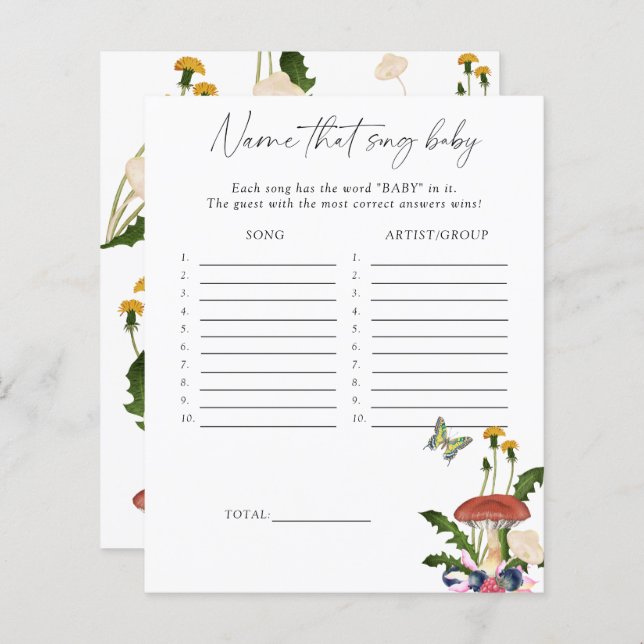 Fungi-Wald - Benennen Sie dieses Lied Baby-Duschsp (Vorne/Hinten)