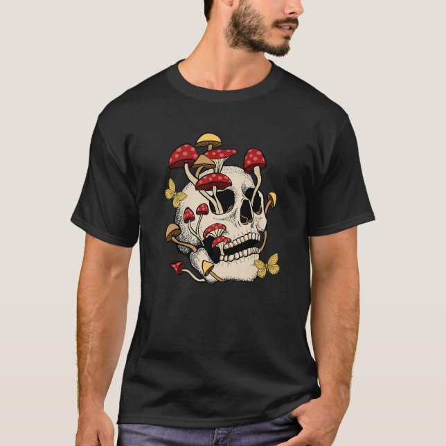 Fungus Magic Psilocybin Mushrooms Skull Face Hippi T-Shirt (Vorderseite)