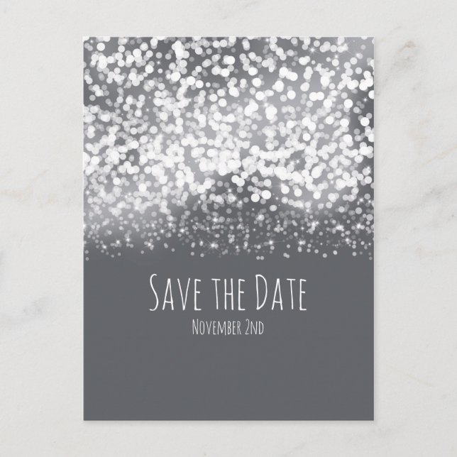 Funkelleuchten Grau Silver Modern Save the Date Ankündigungspostkarte (Vorderseite)