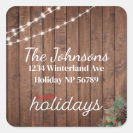 Funkelleuchten, Holly Dunkel-Holz-Adressetikett Quadratischer Aufkleber