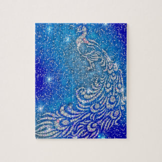 Funkeln blauer u. weißer Pfau Puzzle