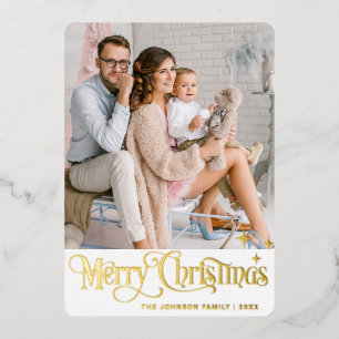 Funkeln Frohe Weihnachten PHOTO Grußkarte Gold Folien Feiertagskarte