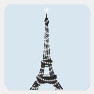 Funkeln-heller Eiffelturm-Aufkleber - Blau Quadratischer Aufkleber
