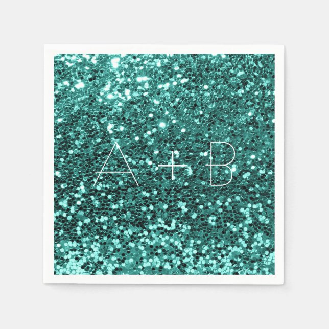 Funkelnd Aqua Aquamarin Mint Sequin Funkelnd Glitz Serviette (Vorderseite)
