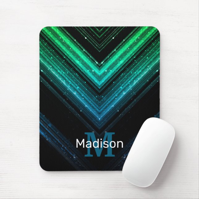 Funkelnd Aqua-Grüngalaxie Zickzack Monogram Mousepad (Mit Mouse)