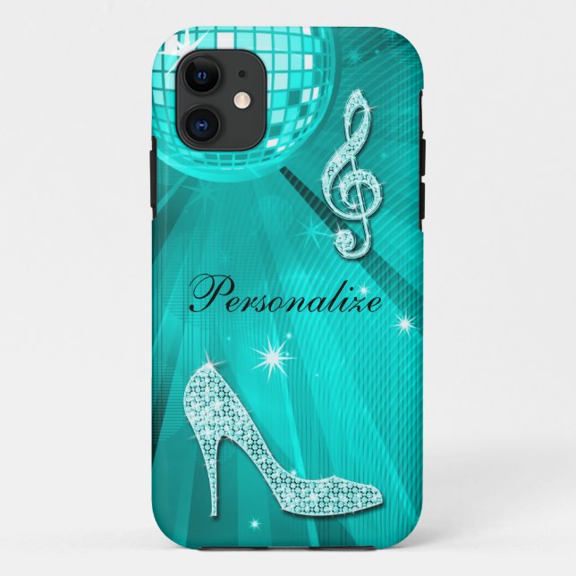 Funkelnd aquamarine Musik-Anmerkung u. Case-Mate iPhone Hülle (Rückseite)