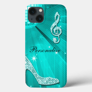 Funkelnd aquamarine Musik-Anmerkung u. iPhone 13 Hülle