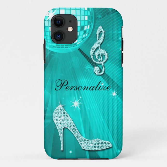 Funkelnd aquamarine Musiknote u. Stilett-Ferse Case-Mate iPhone Hülle (Rückseite)