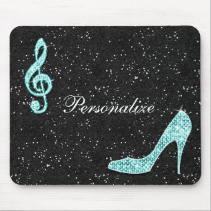 Funkelnd aquamarine Musiknote u. Stilett-Ferse Mousepad