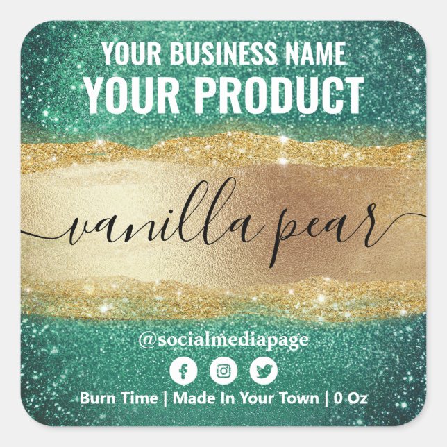 Funkelnd Aquamarine und goldzentrierte Kerzen Quadratischer Aufkleber (Vorderseite)