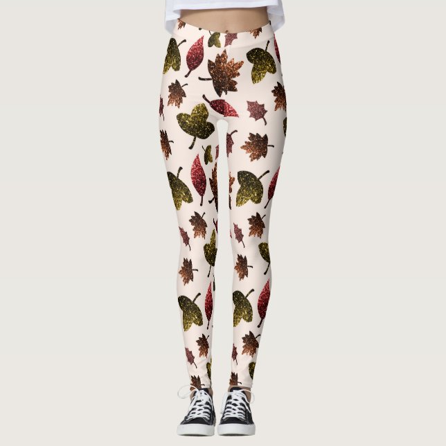 Funkelnd Blätter fallen herbstliche Glitzern ab Leggings (Vorderseite)