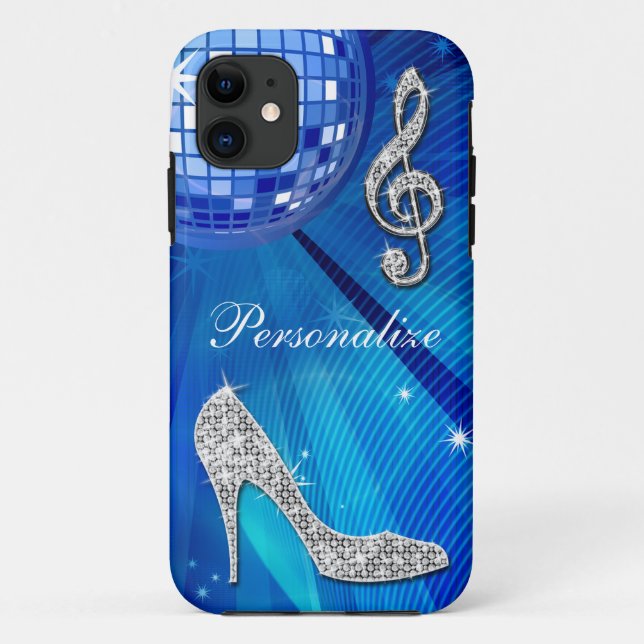 Funkelnd blaue/silberne Musik-Anmerkung u. Case-Mate iPhone Hülle (Rückseite)