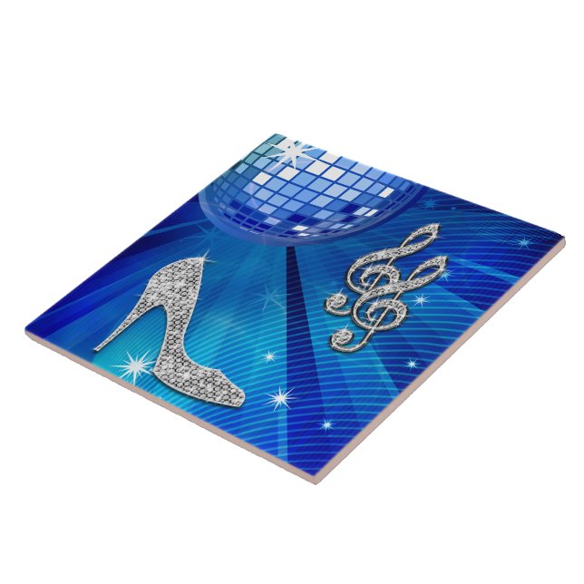 Funkelnd blaue/silberne Musiknote u. Stilett-Ferse Fliese (Seite)