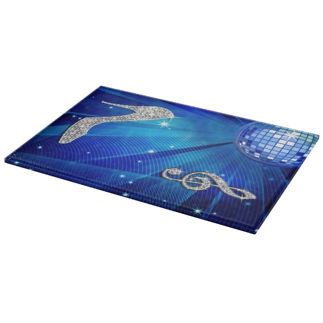 Funkelnd blaue/silberne Musiknote u. Stilett-Ferse Schneidebrett (Ecke)