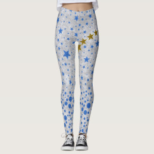 Funkelnd blaue Sterne auf abstraktem silbernem Leggings
