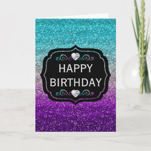 Funkelnd blauer und violetter Farbverlauf Glitter- Karte