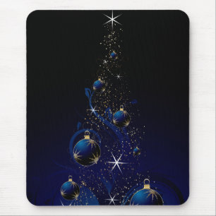 Funkelnd blauer Weihnachtsbaum Mousepad