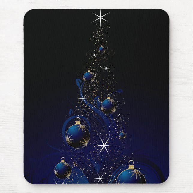 Funkelnd blauer Weihnachtsbaum Mousepad (Vorne)