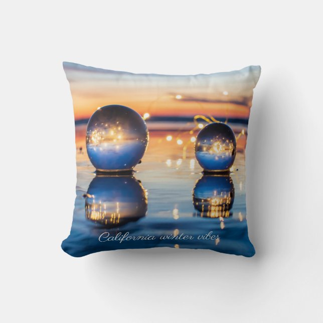 Funkelnd Blue Orange Ocean Beach Sunset Lensball Kissen (Vorderseite)