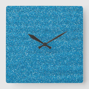 Funkelnd Blue & Silver Glitzer Quadratische Wanduhr