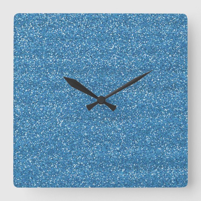 Funkelnd Blue & Silver Glitzer Quadratische Wanduhr (Vorderseite)