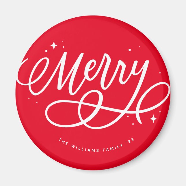 Funkelnd Bubbly Script Merry Holiday Magnet (Vorne)