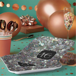 Funkelnd bunter silberner Mosaik Bonbon 16 Pappteller