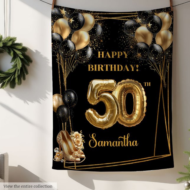 Funkelnd Confetti 50. Geburtstag Blanket Schwarzes Fleecedecke (Sparkly Confetti 50th Birthday Blanket Black Gold)