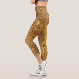Funkelnd Deep Gold Girly Glam Disco Party Capri Leggings