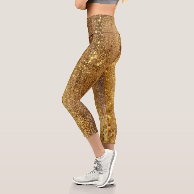Funkelnd Deep Gold Girly Glam Disco Party Capri Leggings (Links)