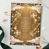 Funkelnd Diamanten Goldene Blumen Save the Date
