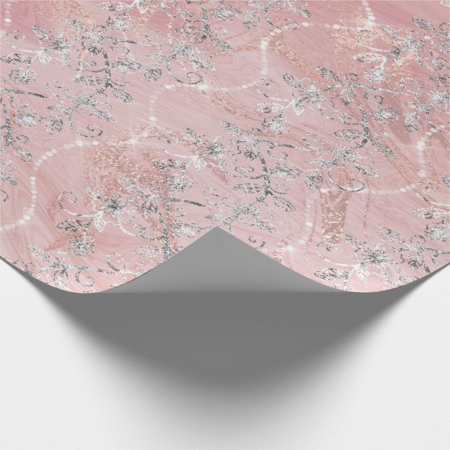 Funkelnd Diamanten Marmor Silver Pink Rose Gold Geschenkpapier (Ecke)