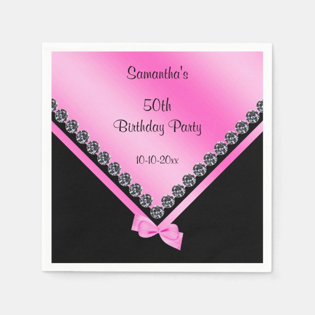 Funkelnd Diamanten & Pink Bow 50. Geburtstag Serviette (Vorderseite)
