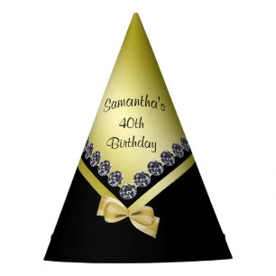 Funkelnd Diamanten u. Goldbogen-40. Geburtstag Partyhütchen