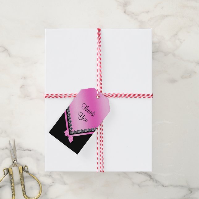 Funkelnd Diamanten und rosa Bow 70. Geburtstag Geschenkanhänger (Mit Garn)